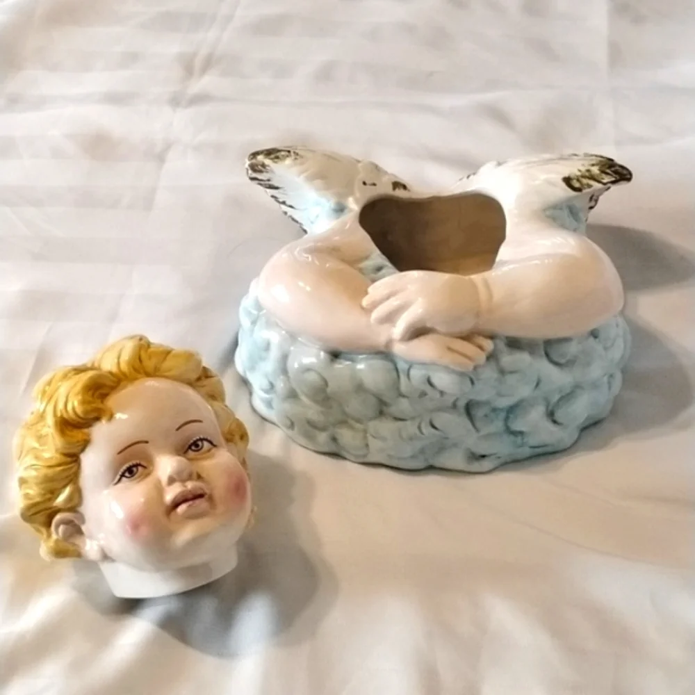 Gibson Beautiful Winged Ceramic Angel Cherub Child Cookie Jar
